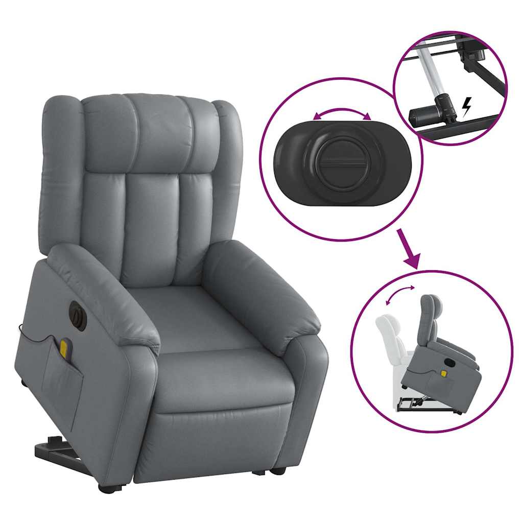 Reclining massage chair, grey, artificial leather