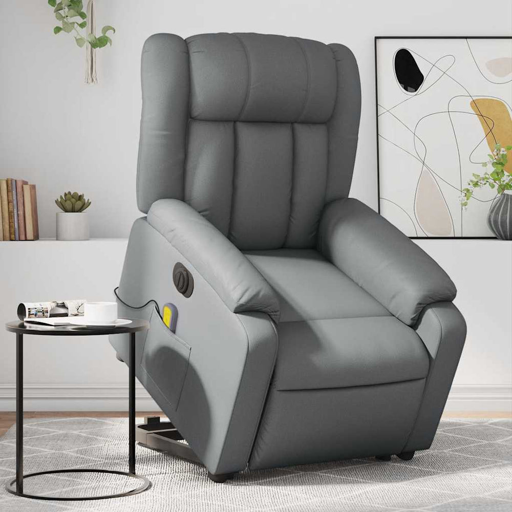 Reclining massage chair, grey, artificial leather