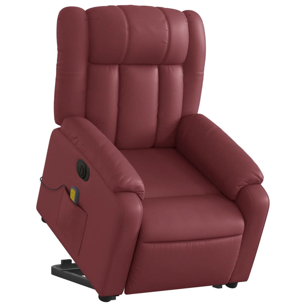 Recliner massage chair, red wine, faux leather