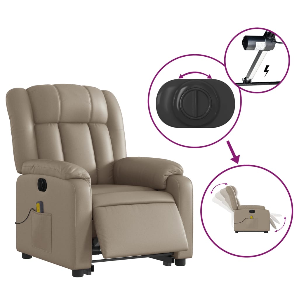 Reclining massage chair, cappuccino, artificial leather