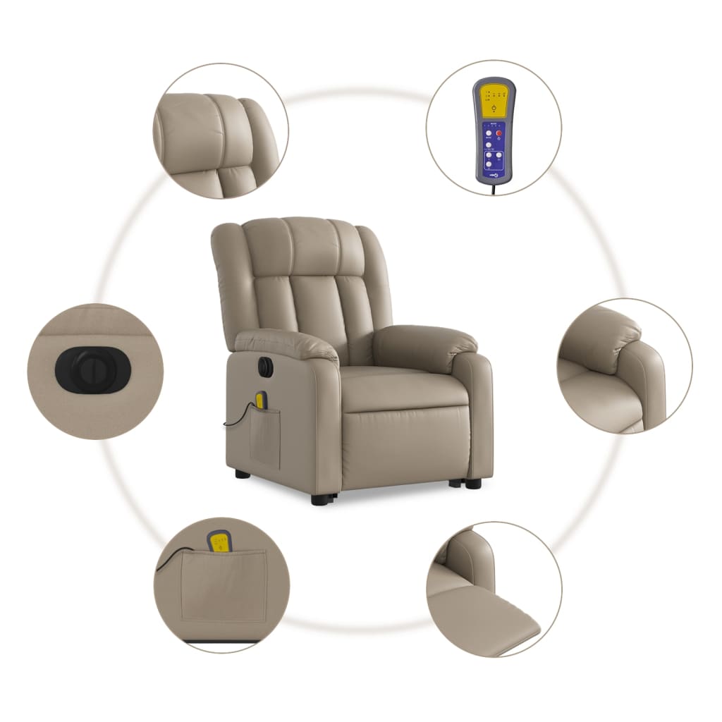 Reclining massage chair, cappuccino, artificial leather