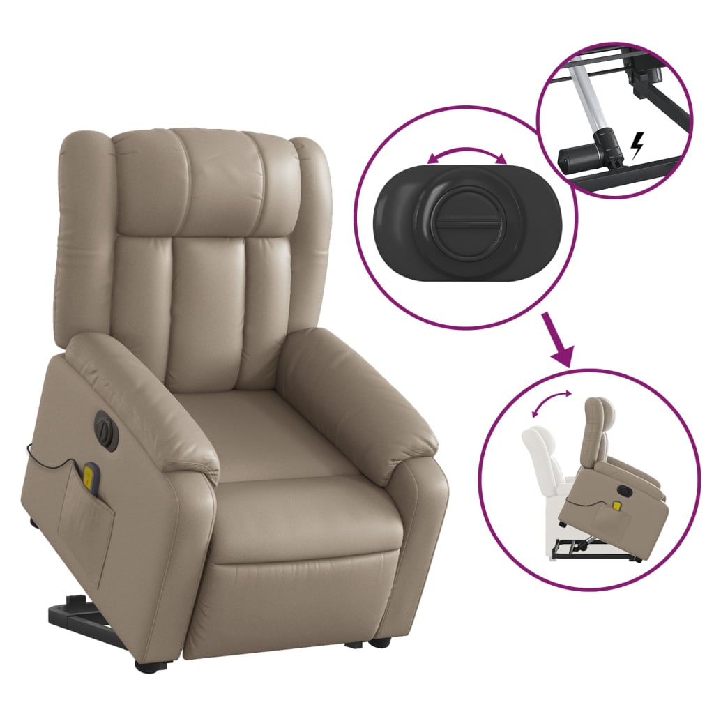 Reclining massage chair, cappuccino, artificial leather