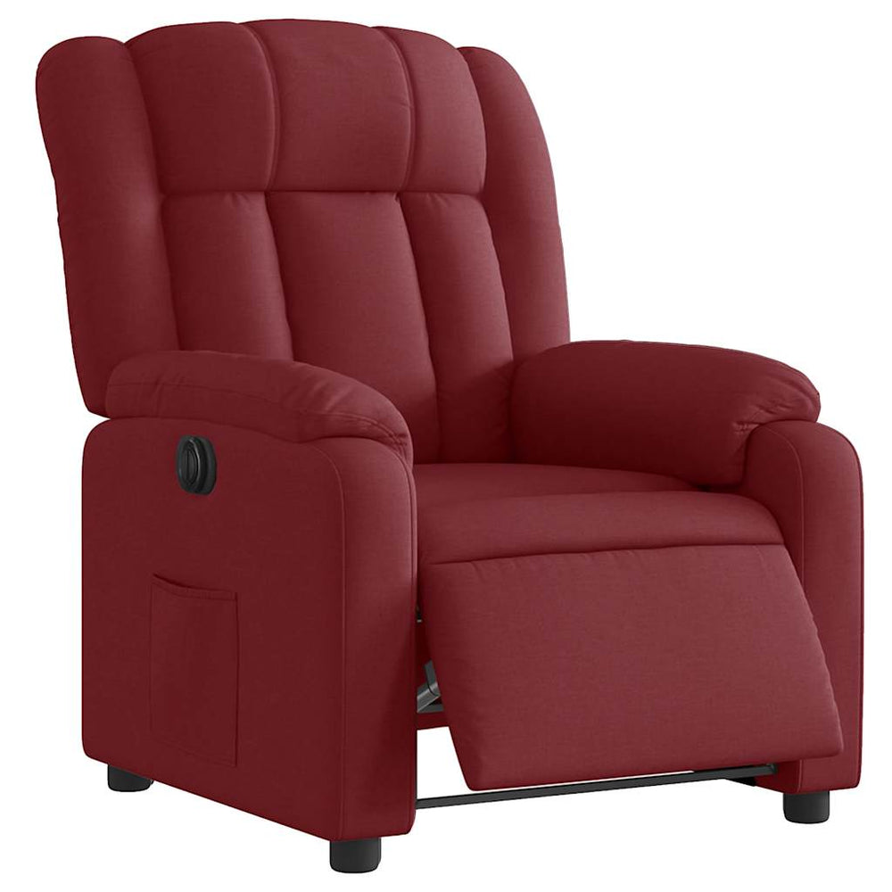 Electric reclining armchair, burgundy, fabric