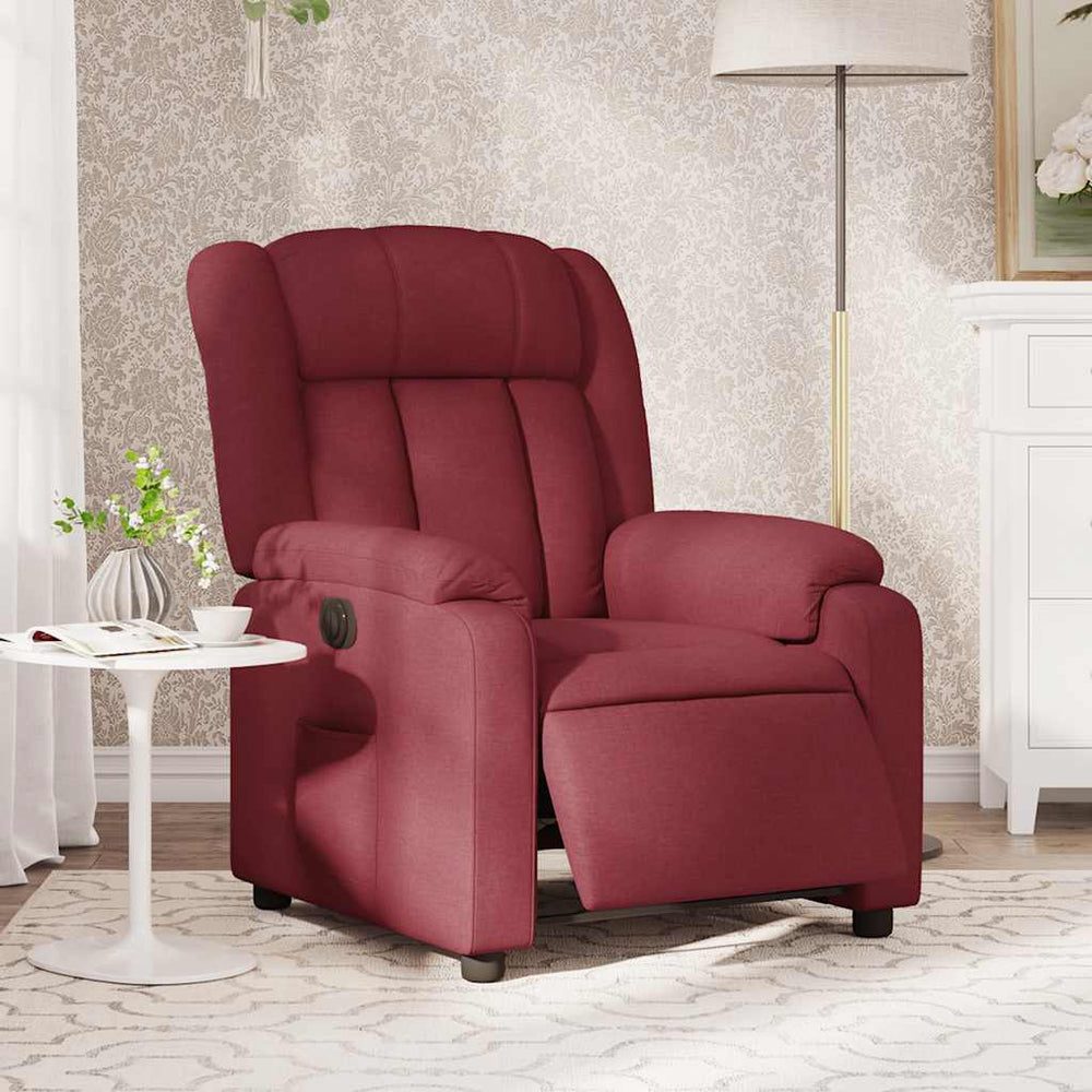 Electric reclining armchair, burgundy, fabric