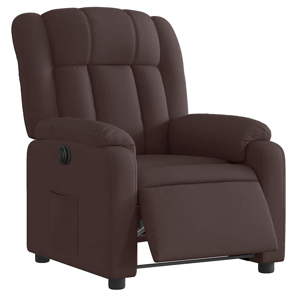 Electric reclining armchair, dark brown, fabric