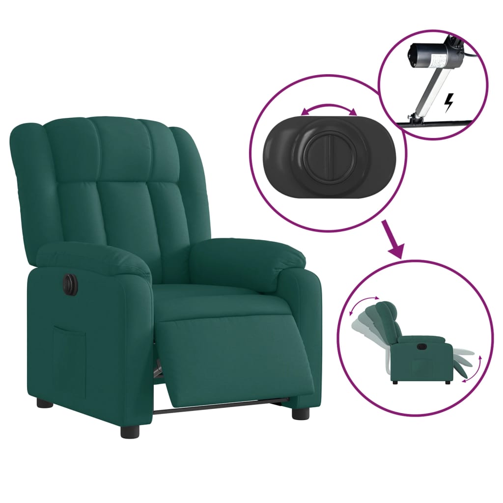 Electric recliner, dark green, fabric