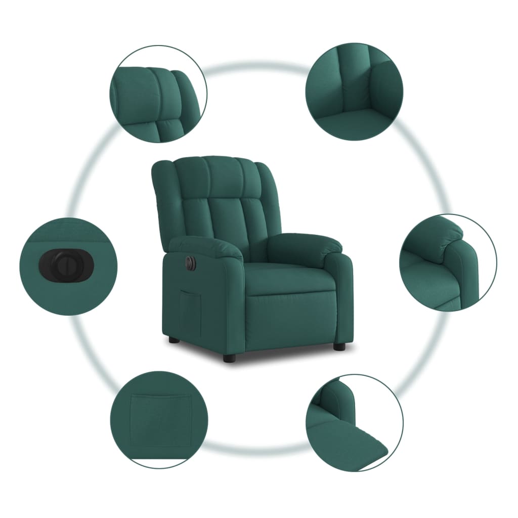 Electric recliner, dark green, fabric