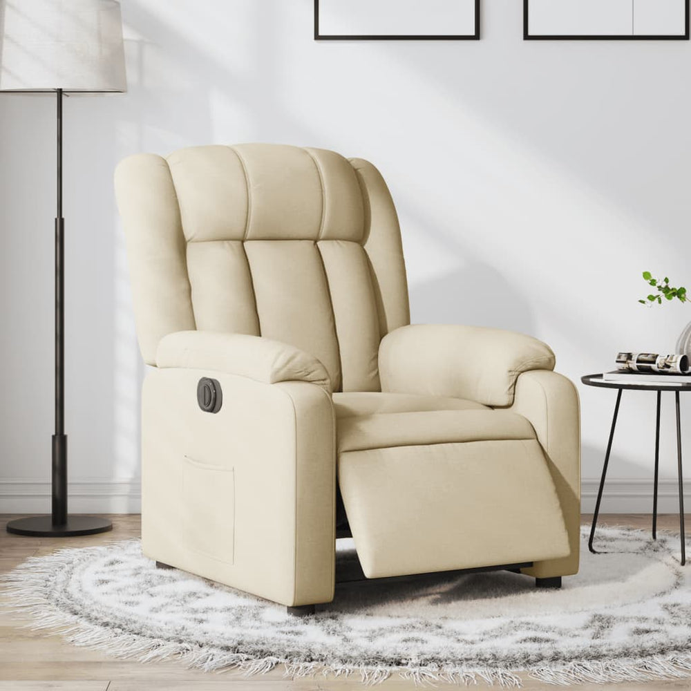 Electric reclining armchair, cream, fabric