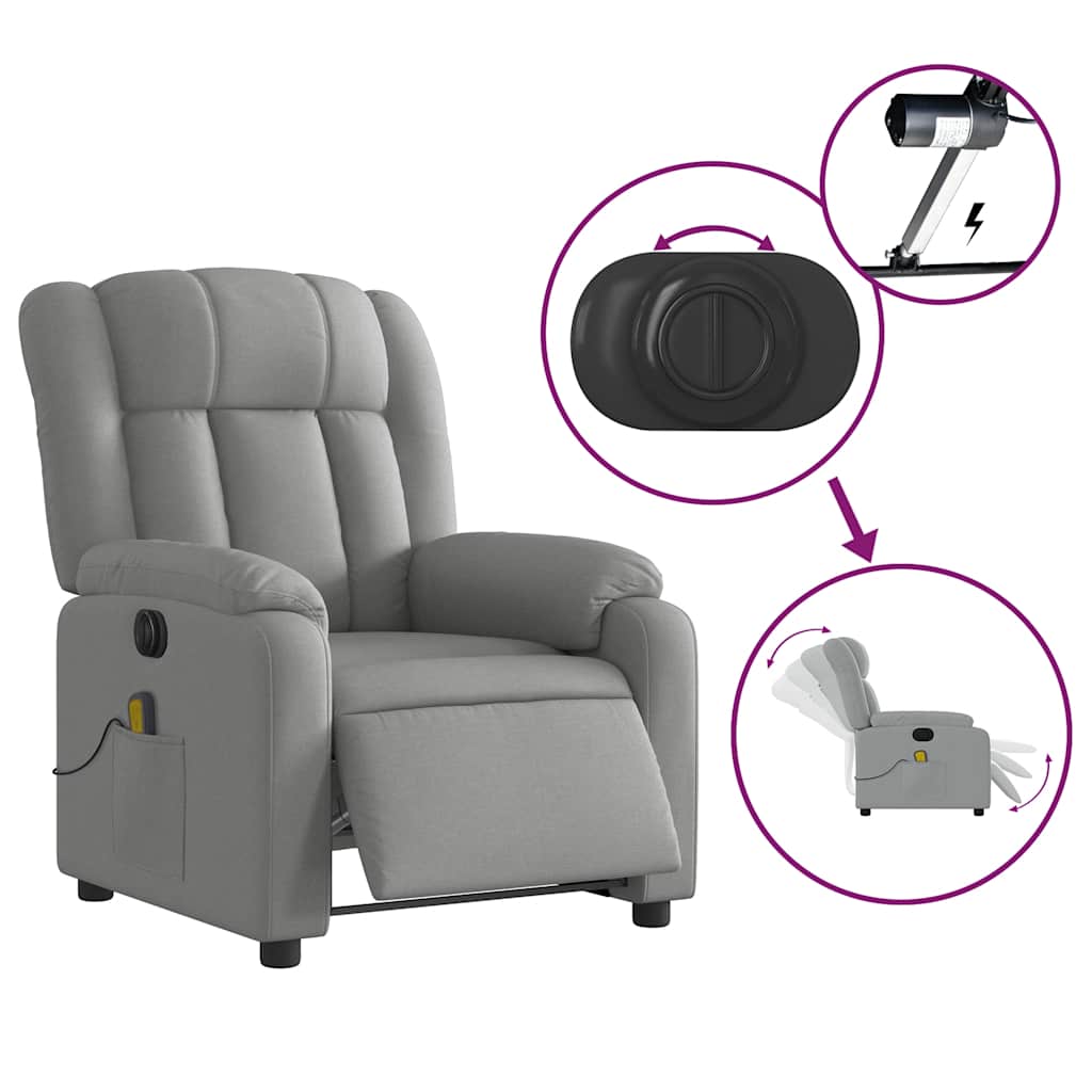 Electric massage armchair, light gray, fabric