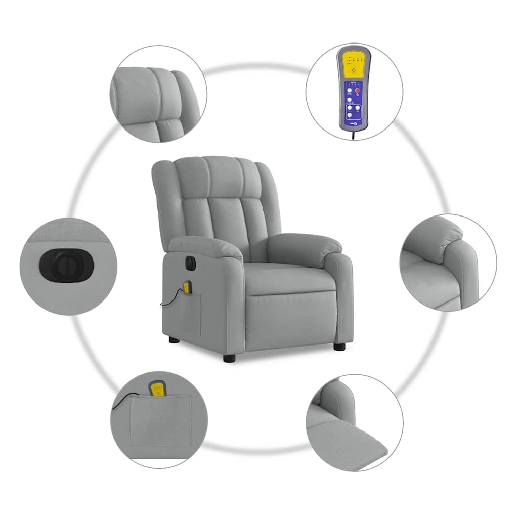 Electric massage armchair, light gray, fabric