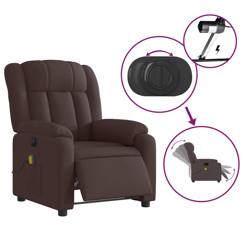 Electric reclining massage chair, dark brown, fabric