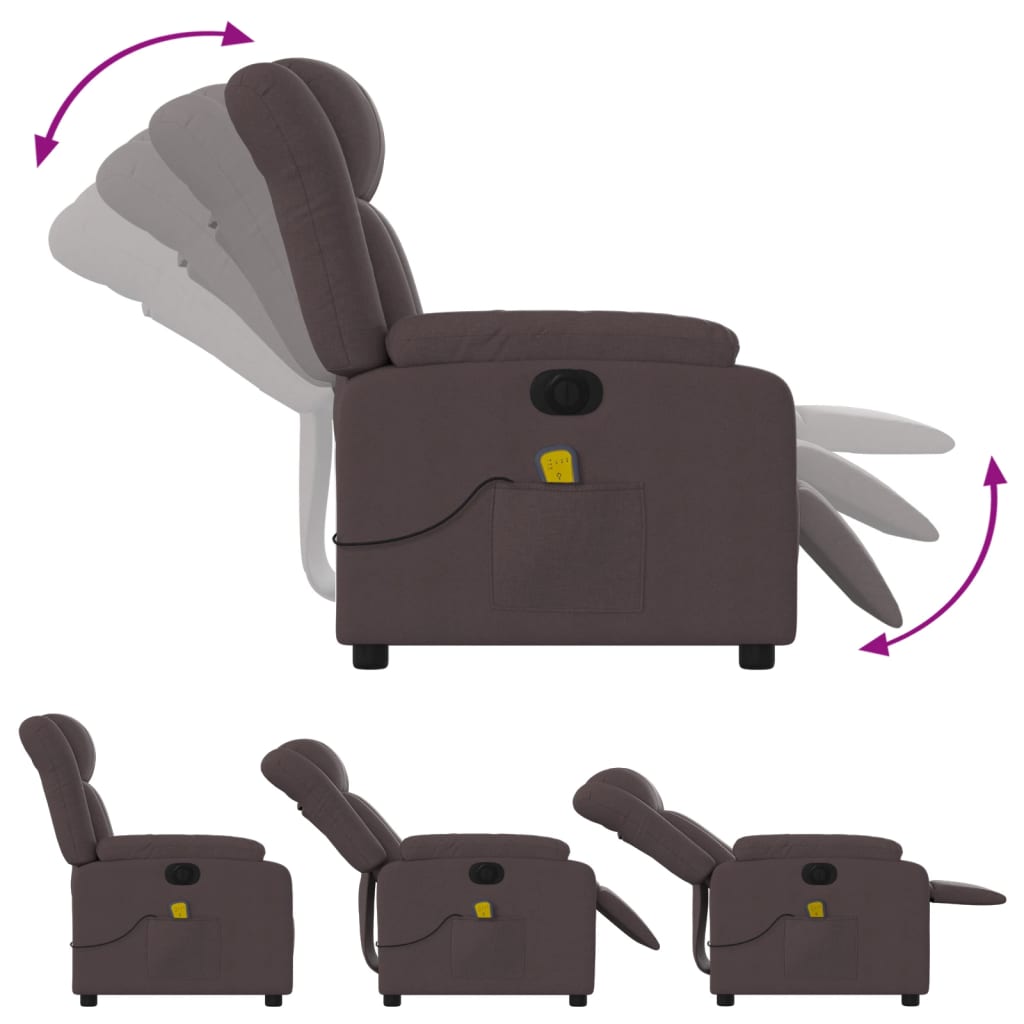 Electric reclining massage chair, dark brown, fabric