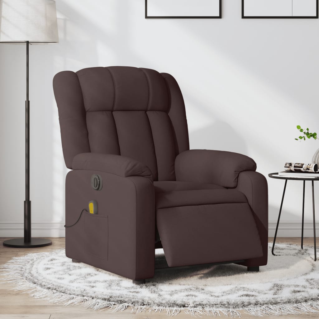 Electric reclining massage chair, dark brown, fabric