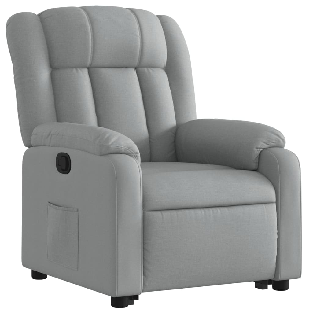 Rise and recline armchair, light grey, fabric