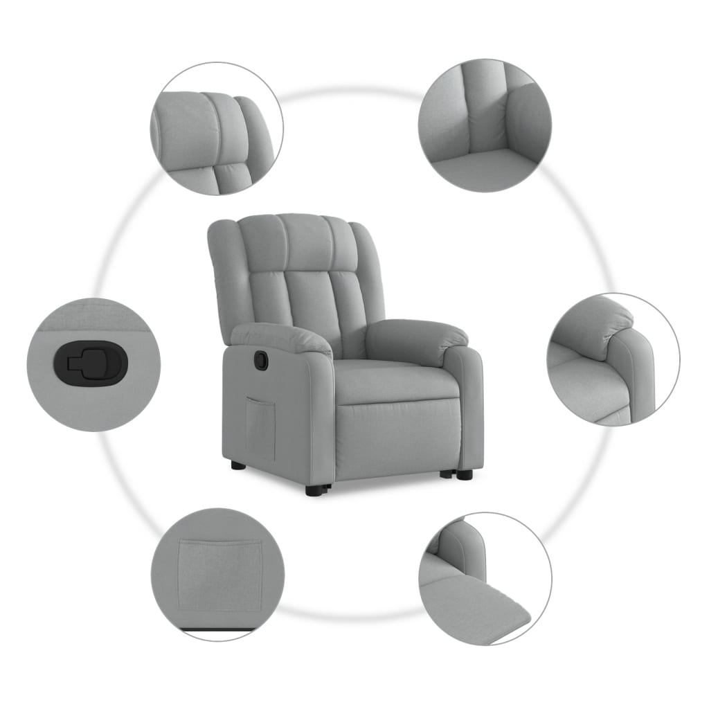 Rise and recline armchair, light grey, fabric