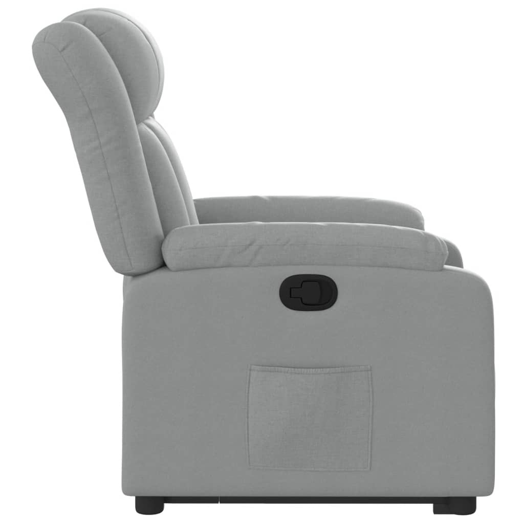 Rise and recline armchair, light grey, fabric