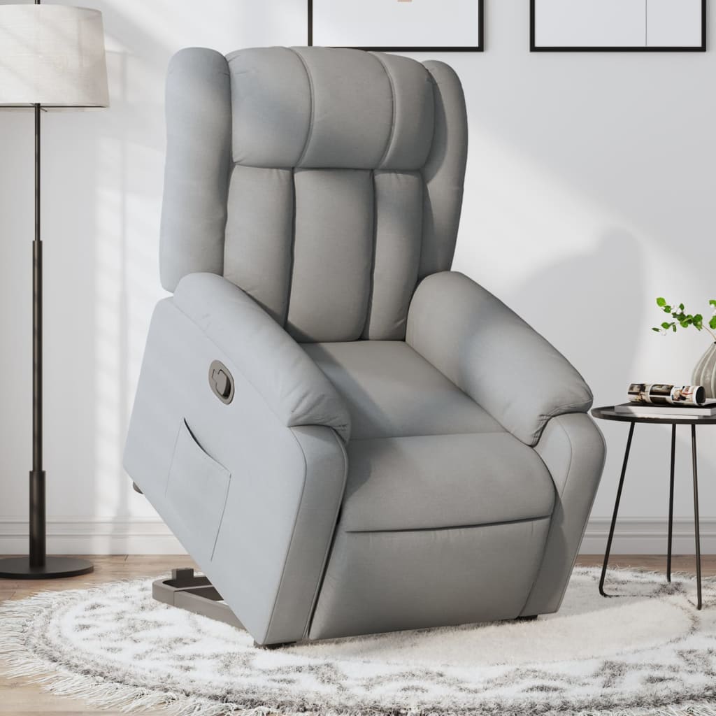 Rise and recline armchair, light grey, fabric