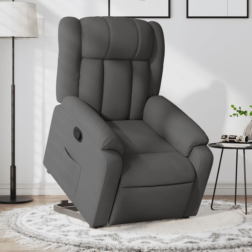 Reclining stand-up armchair, dark gray, fabric