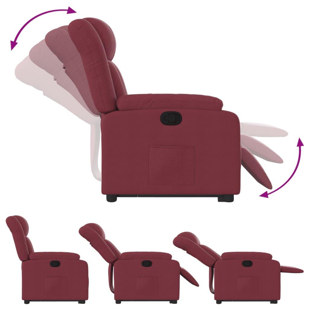 Stand-up recliner, wine red, fabric