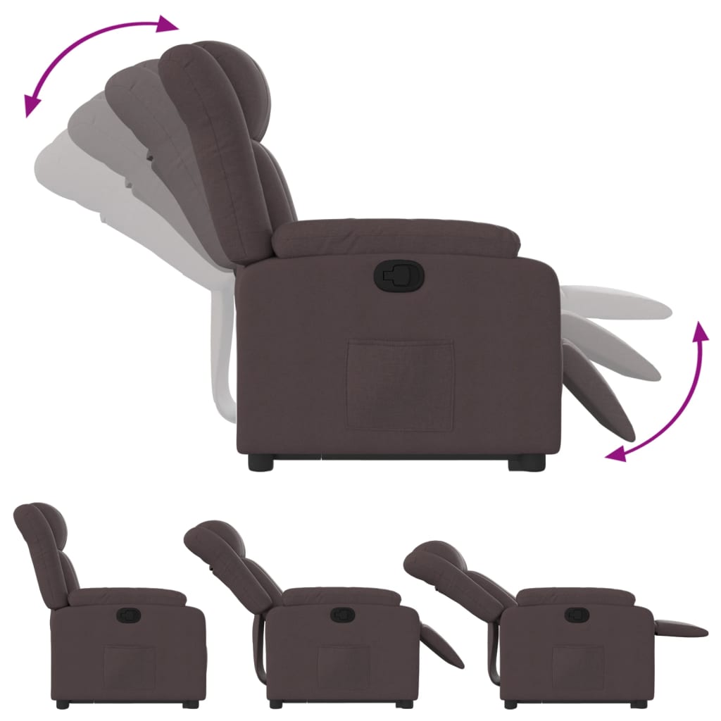 Recliner, dark brown, fabric