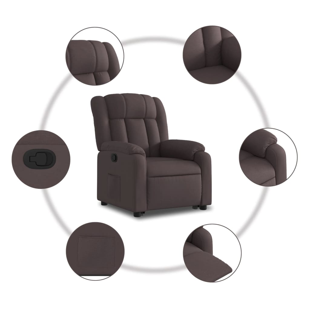 Recliner, dark brown, fabric