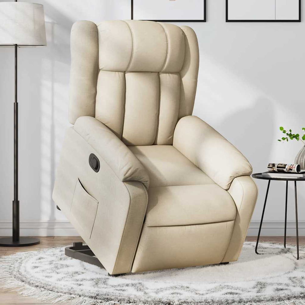 Standing recliner, cream, fabric