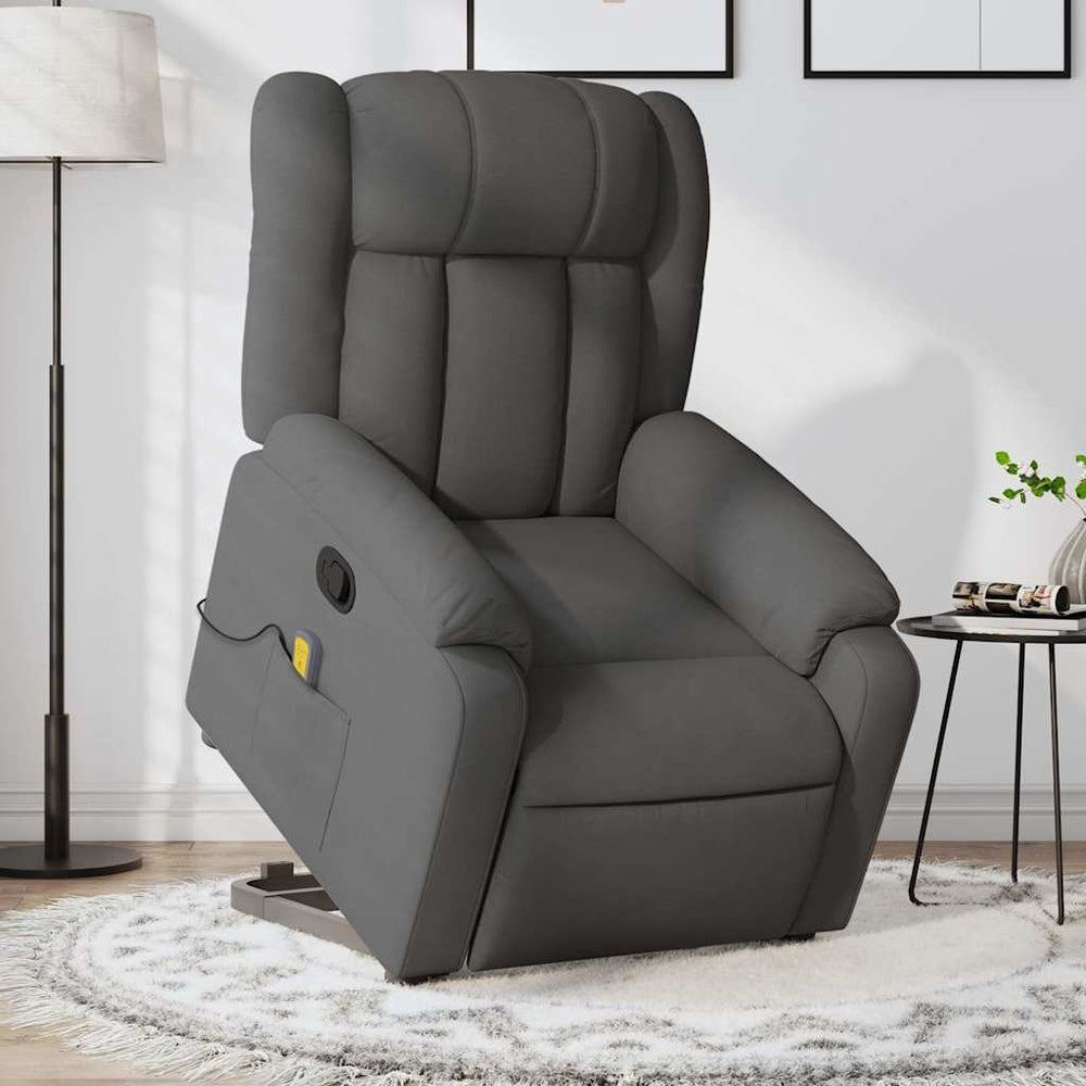 Recliner massage chair, dark gray, fabric
