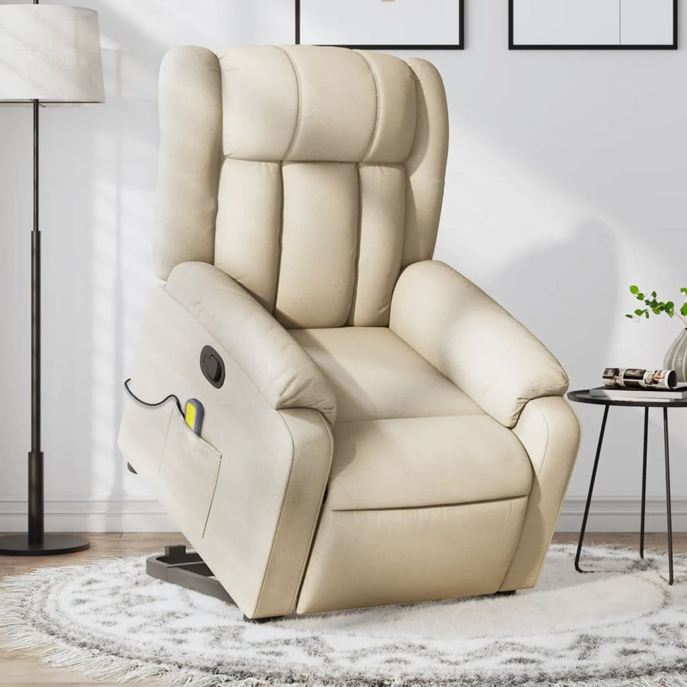 Stand-up reclining massage chair, cream, fabric