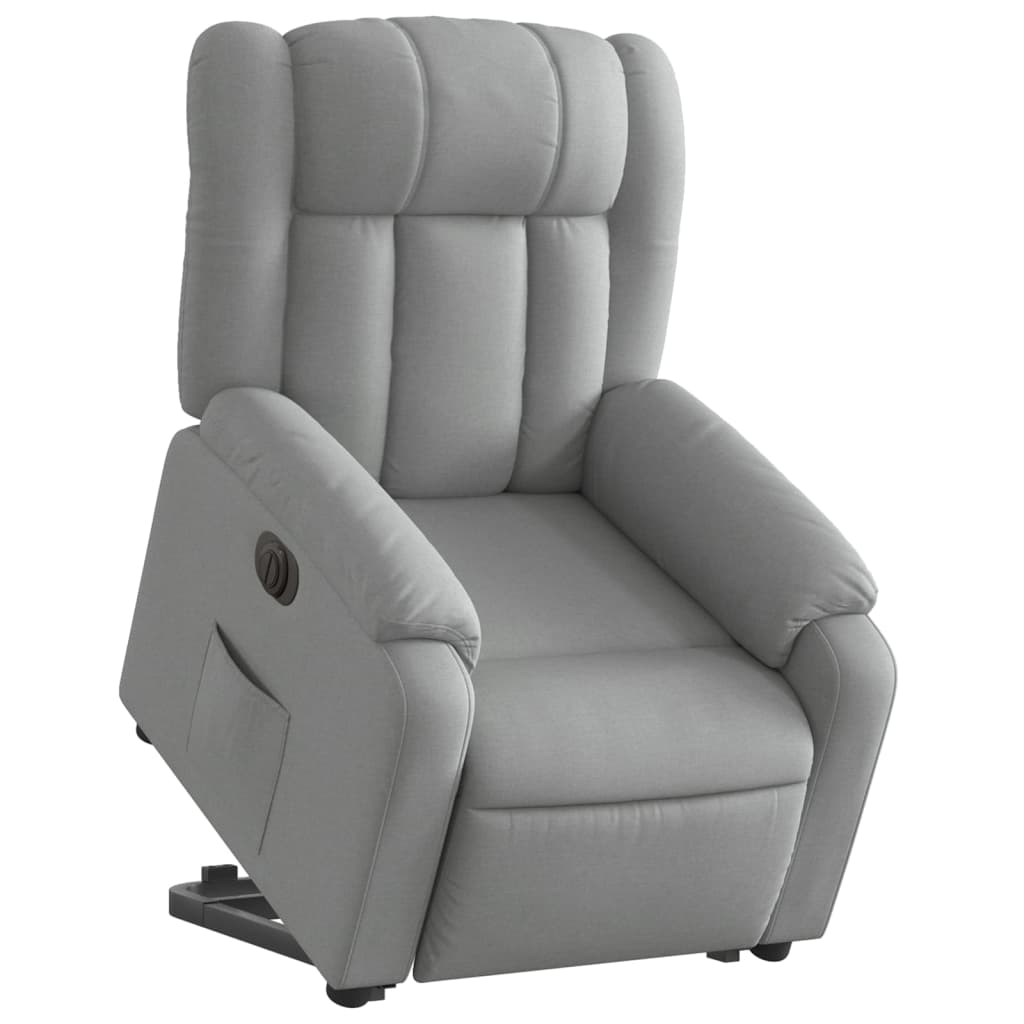 Rise and recline armchair, light grey, fabric