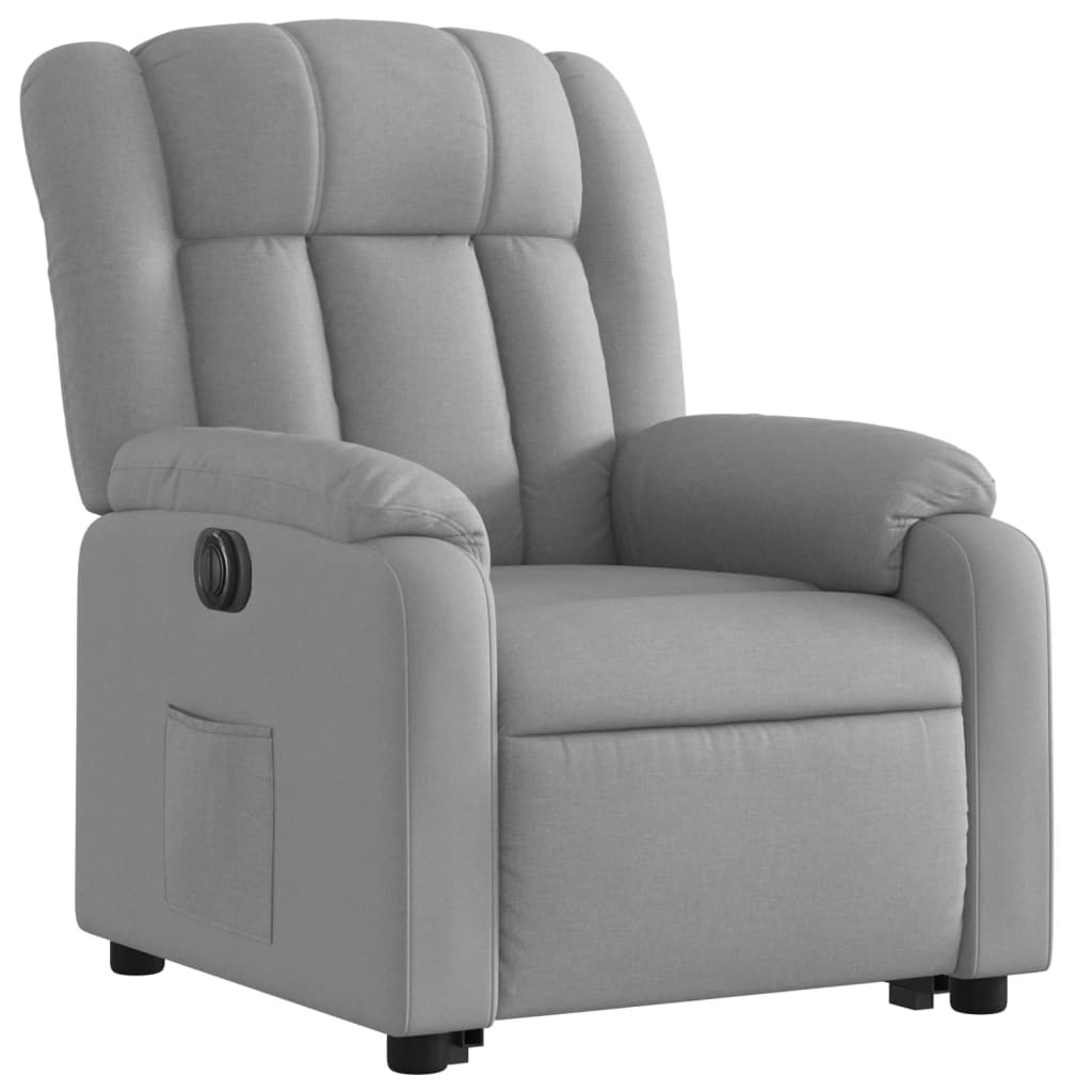 Rise and recline armchair, light grey, fabric