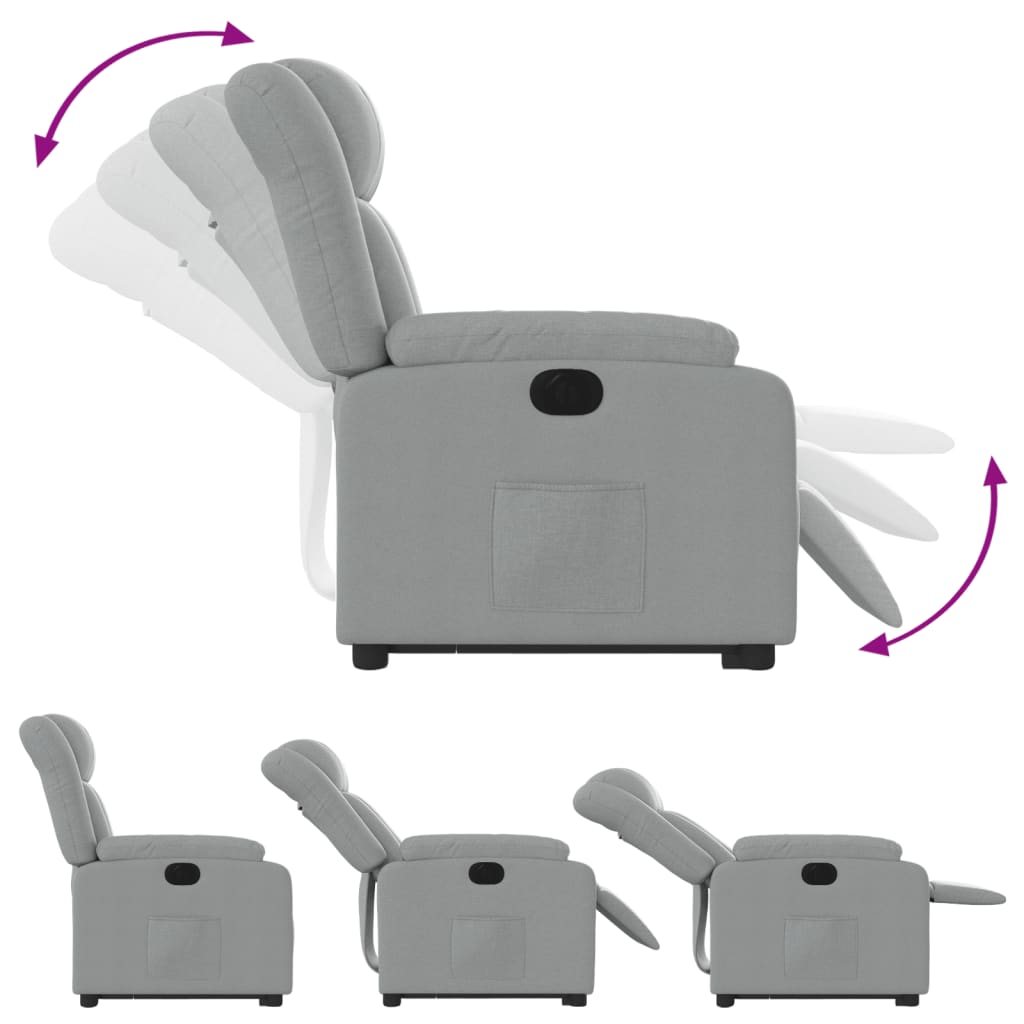 Rise and recline armchair, light grey, fabric