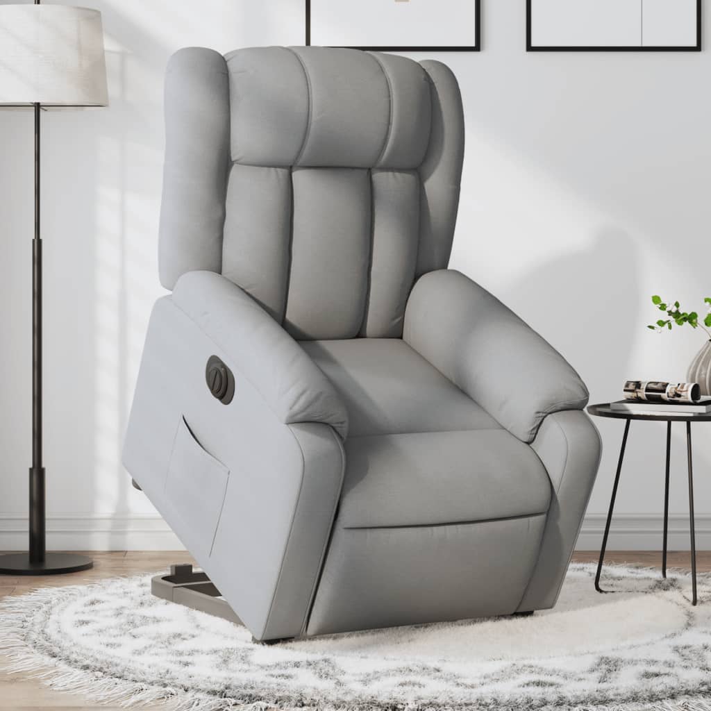 Rise and recline armchair, light grey, fabric