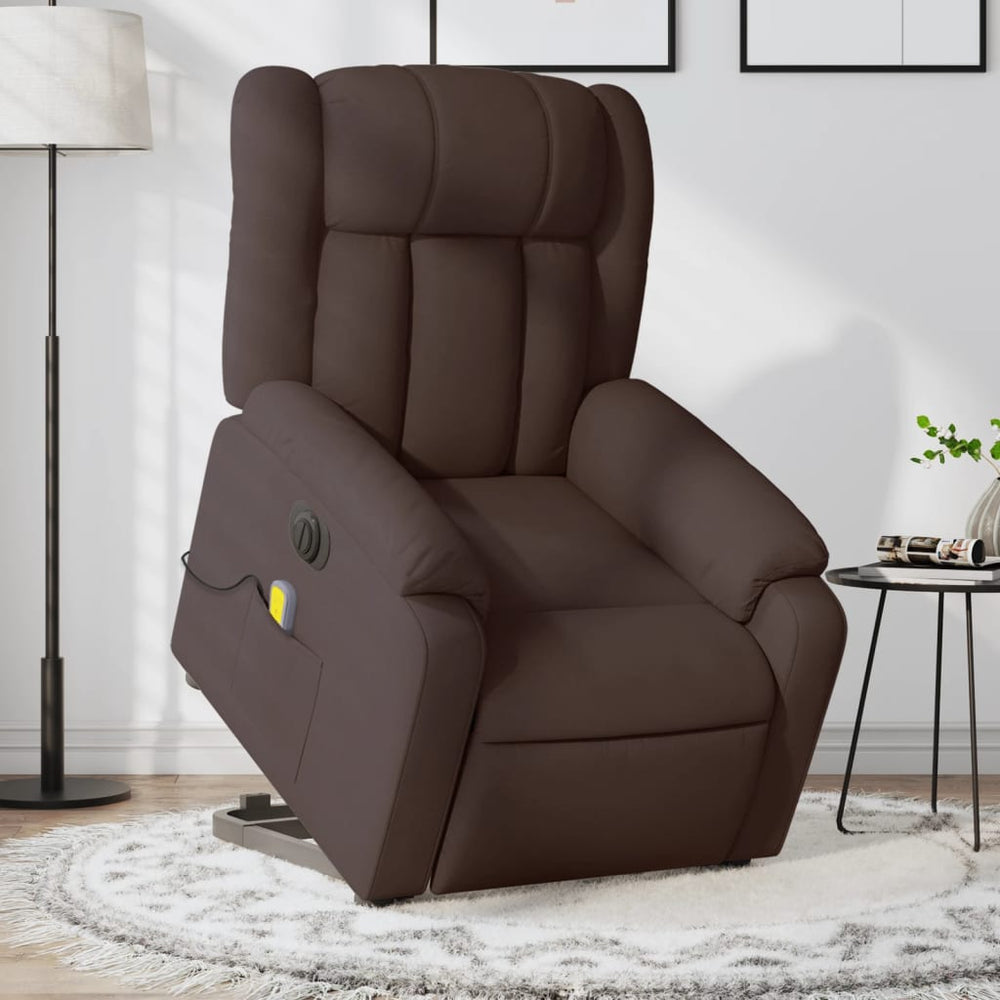 Recliner massage chair, dark brown, fabric