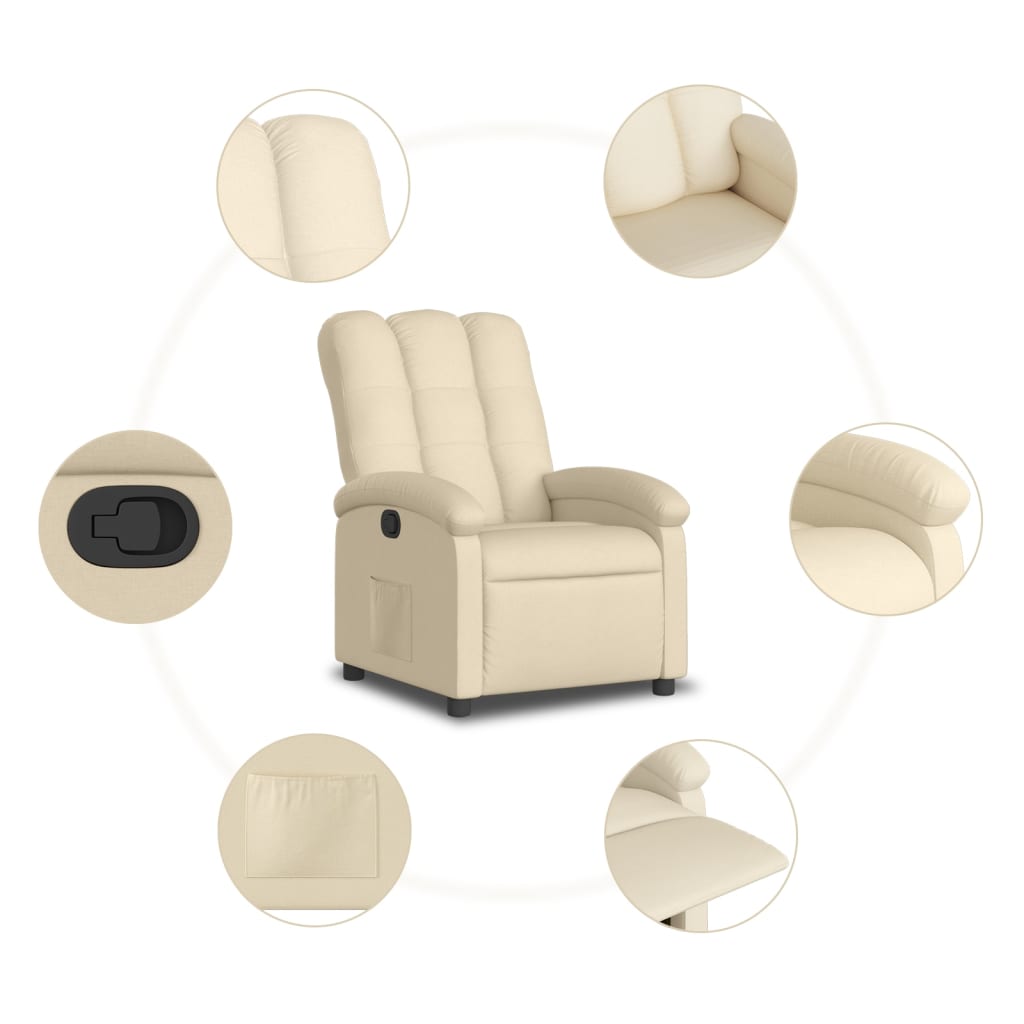 Recliner armchair, cream-colored, fabric