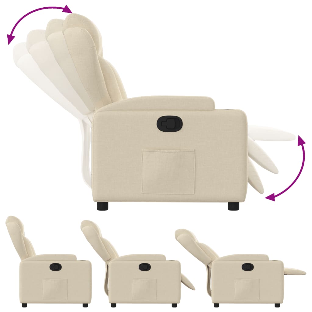 Recliner armchair, cream-colored, fabric