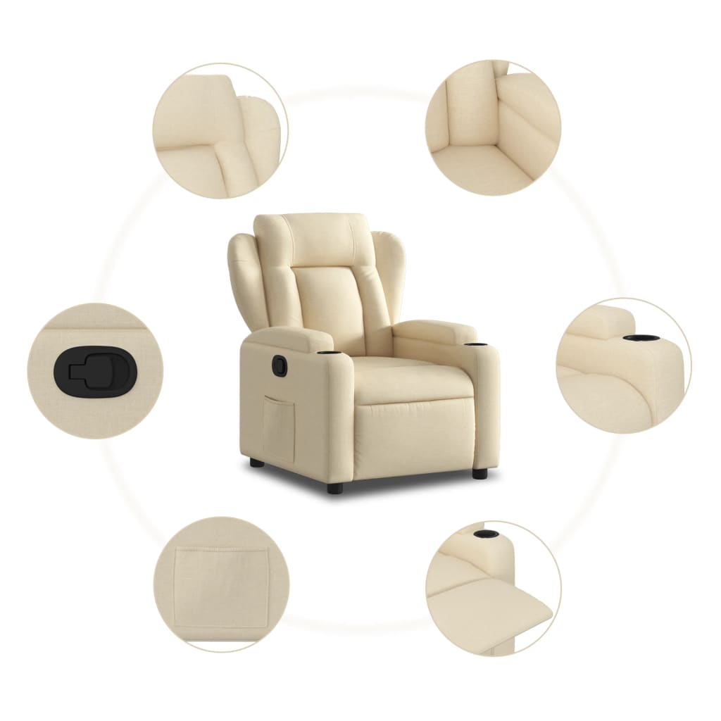 Recliner armchair, cream-colored, fabric
