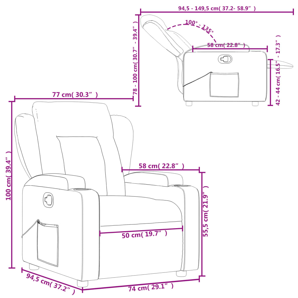 Recliner armchair, cream-colored, fabric