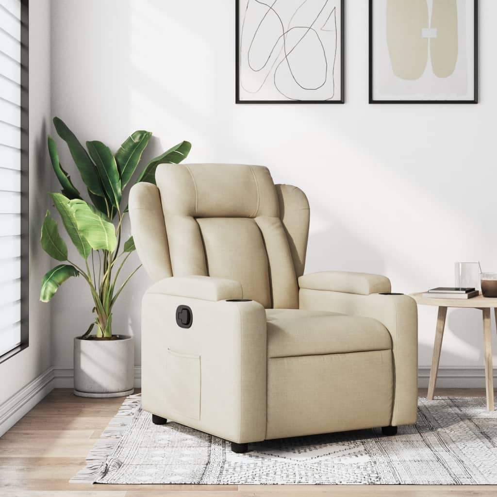 Recliner armchair, cream-colored, fabric
