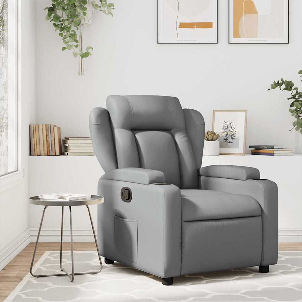 Masažinis atlošiamas krėslas, pilkas, dirbtinė oda