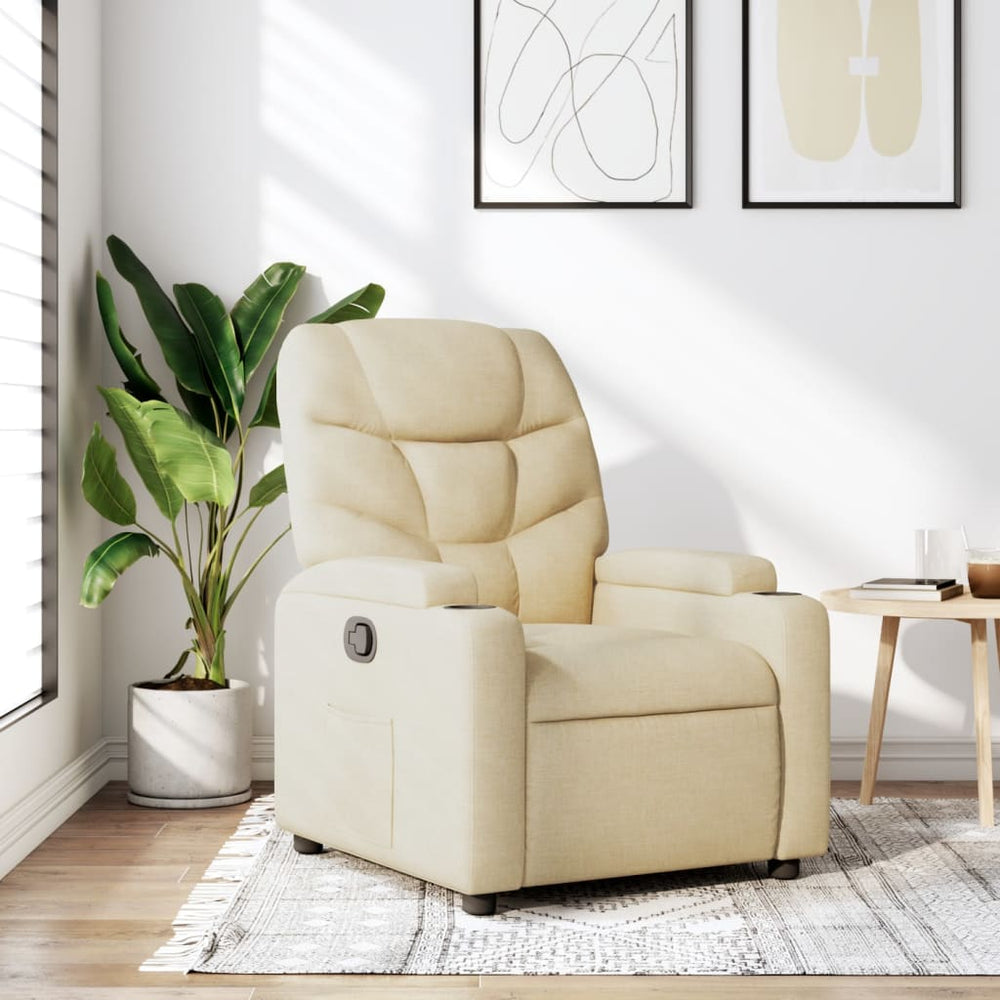 Recliner armchair, cream-colored, fabric
