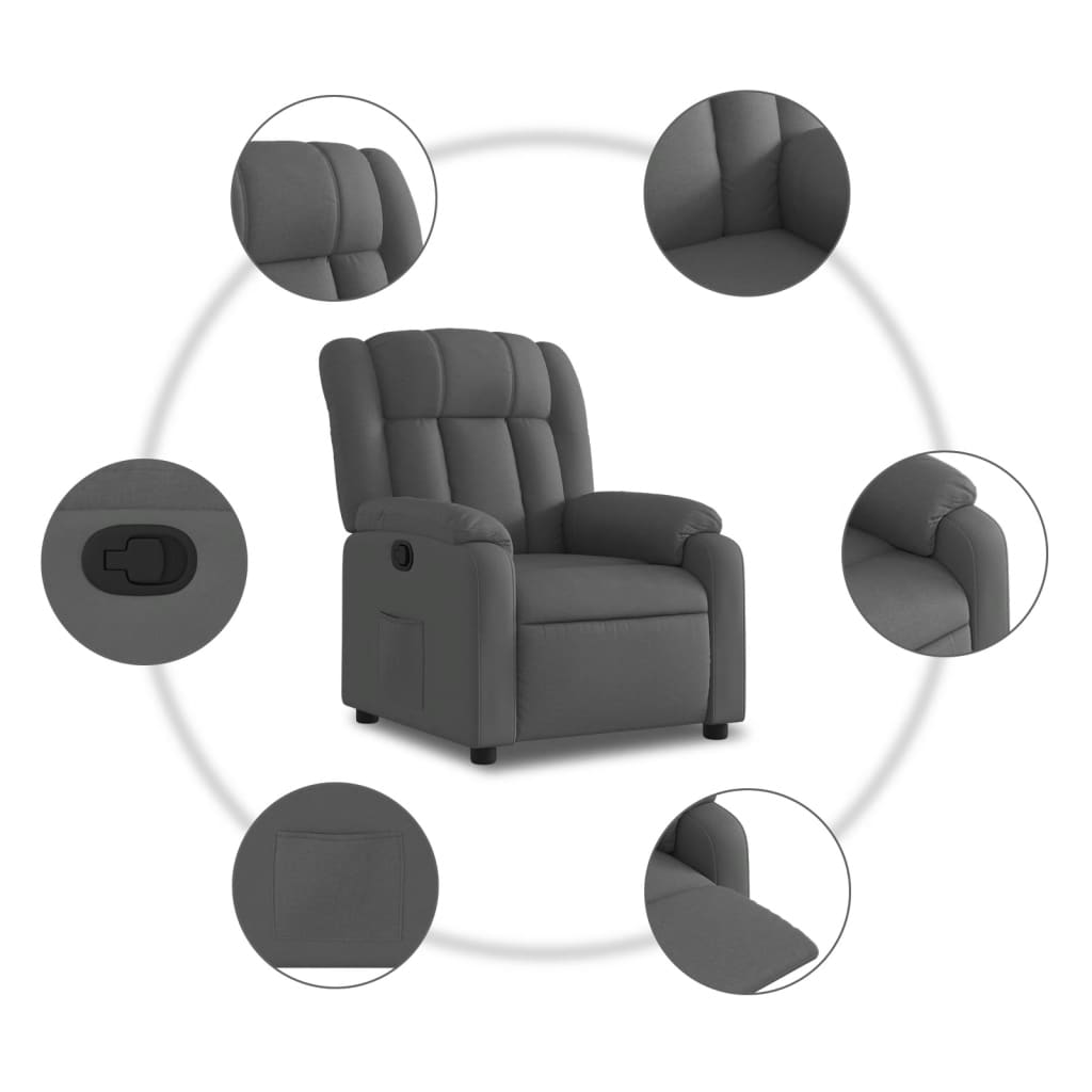 Recliner, dark grey, fabric