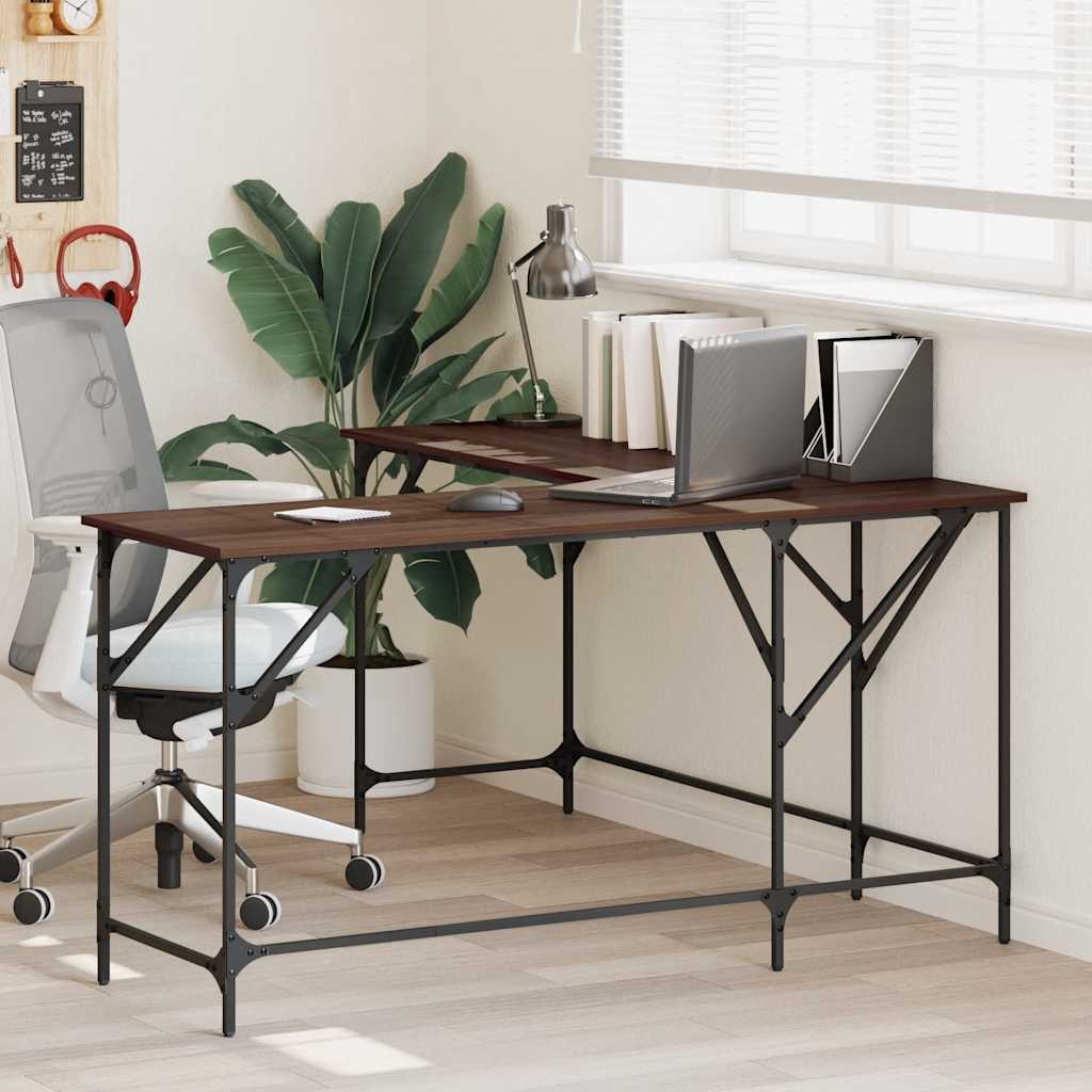 Desk, brown oak, 149x149x75cm, engineered wood