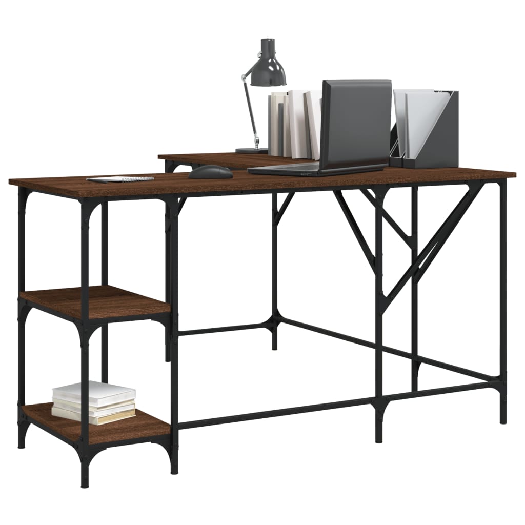 Desk, brown oak, 139x139x75cm, engineered wood