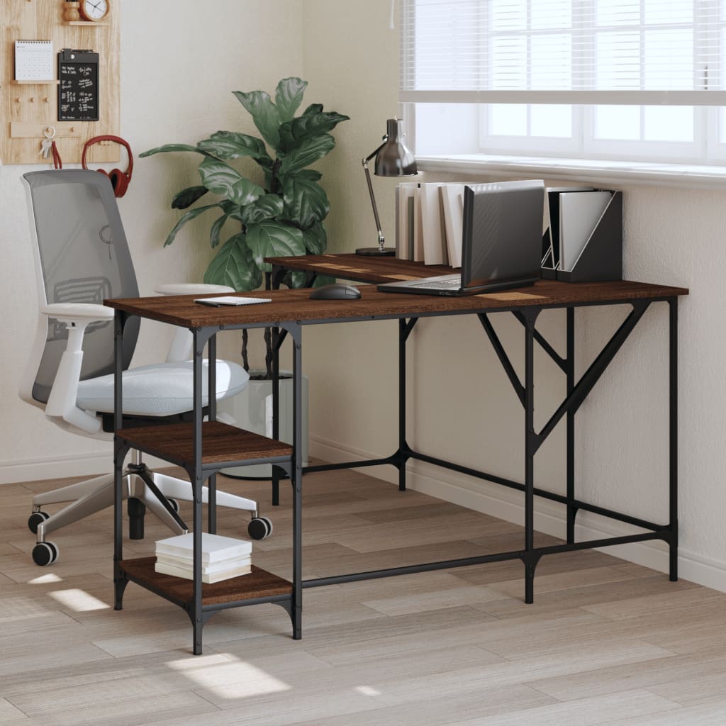 Desk, brown oak, 139x139x75cm, engineered wood