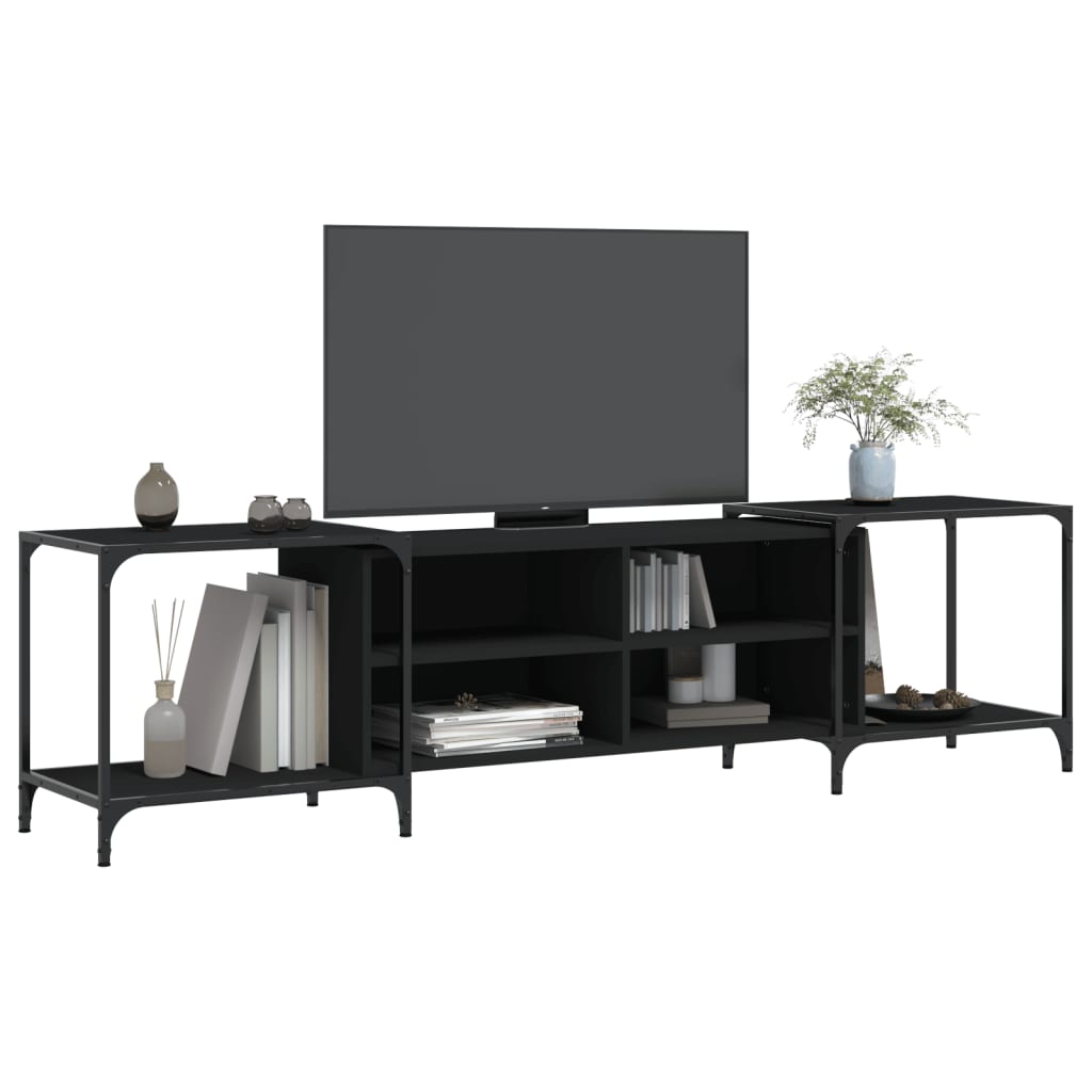 TV bench, black, 203x37x50cm, engineered wood