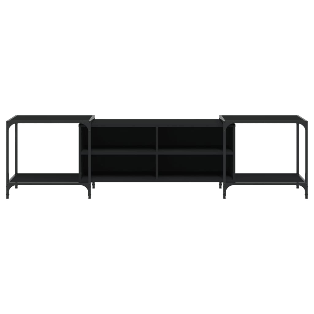 TV bench, black, 203x37x50cm, engineered wood