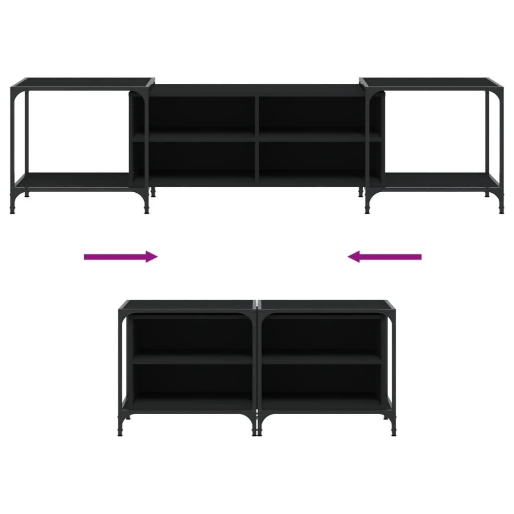 TV bench, black, 203x37x50cm, engineered wood