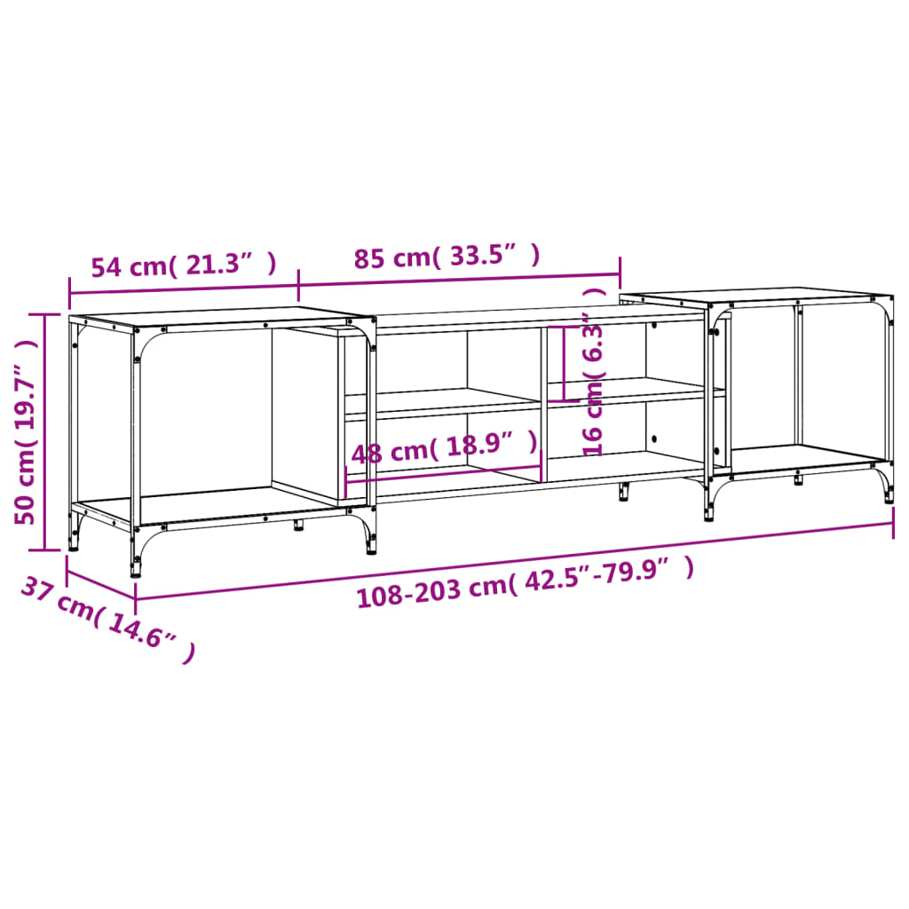 TV bench, black, 203x37x50cm, engineered wood