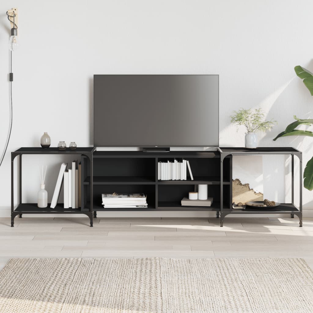 TV bench, black, 203x37x50cm, engineered wood