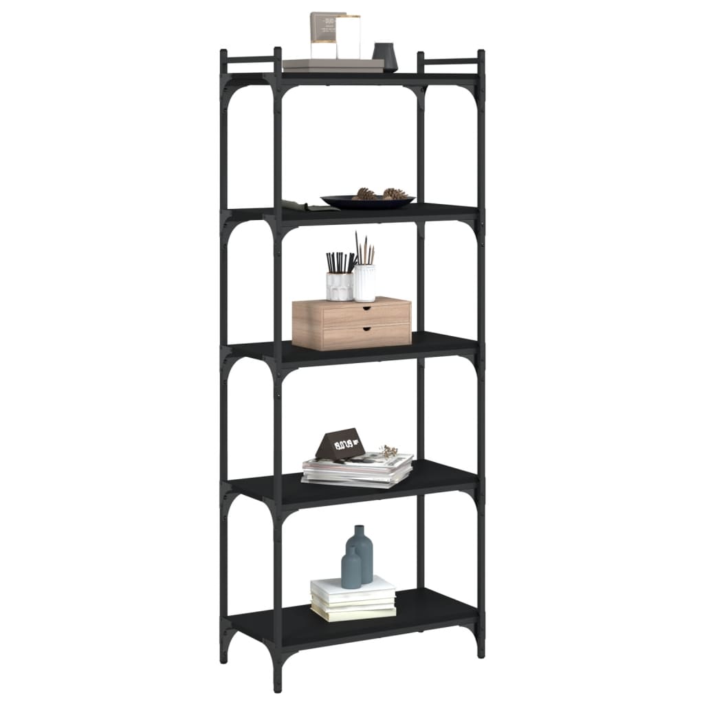 Bookcase, 5-tier, black, 60x30x154cm, engineered wood